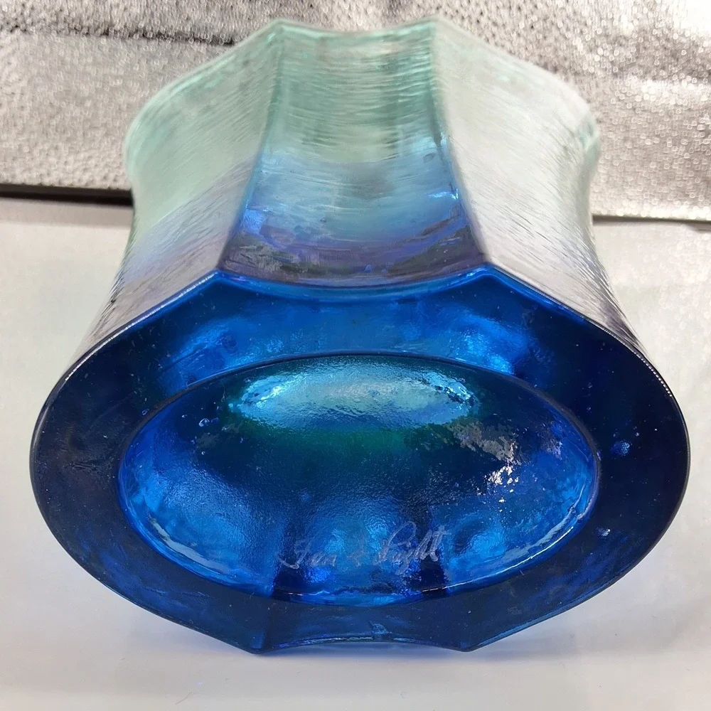 Fire & Light Cobalt Blue Recycled Glass Aurora Vase Scalloped 9.5